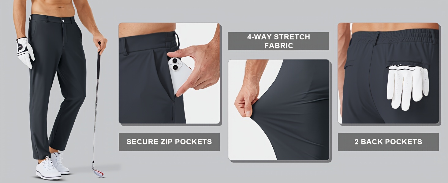 1pc mens golf pants solid color nylon sports style skinny fit medium stretch with 5 pockets 4 way stretch fabric regular length casual scene suitable for ideal for golf workout and athletic activities details 2