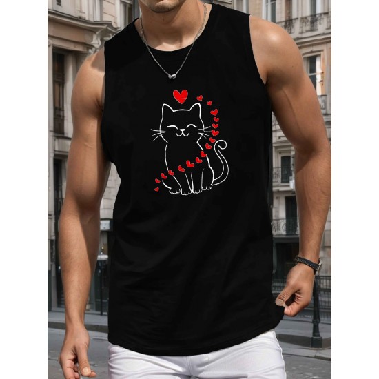 Men'S Casual Crew Neck Tank Top, Polyester Knit Fabric, Regular Fit, Geometric Pattern, with Slight Stretch, for Summer Adult Sleeveless Shirt Men'S Casual Crew Neck Tank Top, Polyester Knit Fabric, Regular Fit, Geometric Pattern, with Slight Stretch, for Summer Adult Sleeveless Shirt