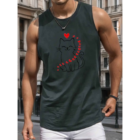 Men'S Casual Crew Neck Tank Top, Polyester Knit Fabric, Regular Fit, Geometric Pattern, with Slight Stretch, for Summer Adult Sleeveless Shirt Men'S Casual Crew Neck Tank Top, Polyester Knit Fabric, Regular Fit, Geometric Pattern, with Slight Stretch, for Summer Adult Sleeveless Shirt