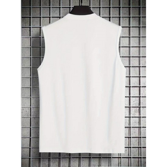 Men's Summer Fashion Tank Top - Casual Round Neck, Stretchy Polyester & Spandex Blend, Breathable Sleeveless Shirt with Trendy Paris Print, Perfect for Gym & Sports, Non-Transparent Men's Summer Fashion Tank Top - Casual Round Neck, Stretchy Polyester & Spandex Blend, Breathable Sleeveless Shirt with Trendy Paris Print, Perfect for Gym & Sports, Non-Transparent