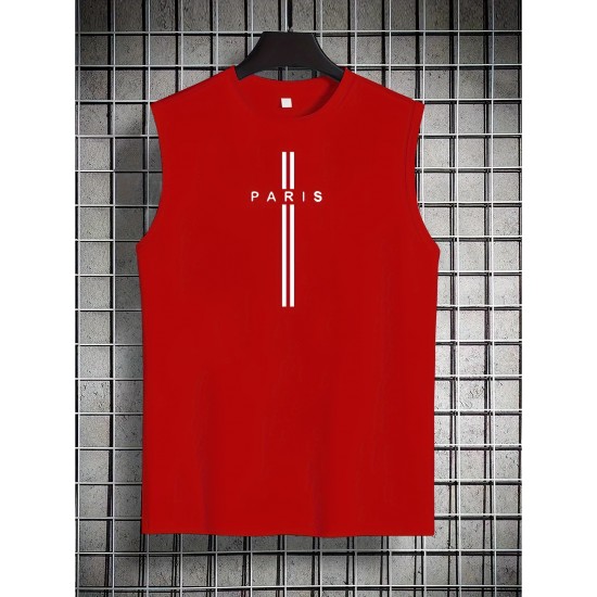 Men's Summer Fashion Tank Top - Casual Round Neck, Stretchy Polyester & Spandex Blend, Breathable Sleeveless Shirt with Trendy Paris Print, Perfect for Gym & Sports, Non-Transparent Men's Summer Fashion Tank Top - Casual Round Neck, Stretchy Polyester & Spandex Blend, Breathable Sleeveless Shirt with Trendy Paris Print, Perfect for Gym & Sports, Non-Transparent
