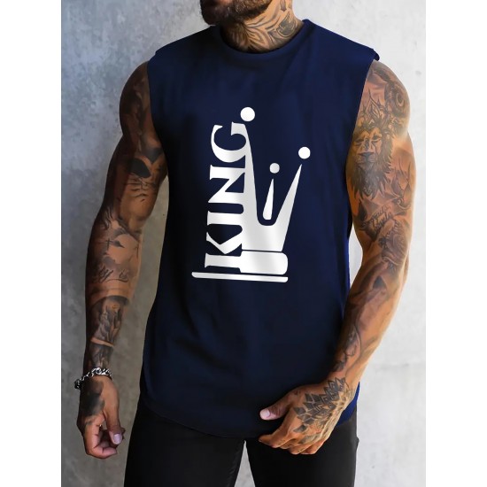 Men's Casual Printed Tank Top - Stretchy Polyester Blend, Round Neck, Non-Transparent - Perfect for Fitness & Casual Attire Men's Casual Printed Tank Top - Stretchy Polyester Blend, Round Neck, Non-Transparent - Perfect for Fitness & Casual Attire