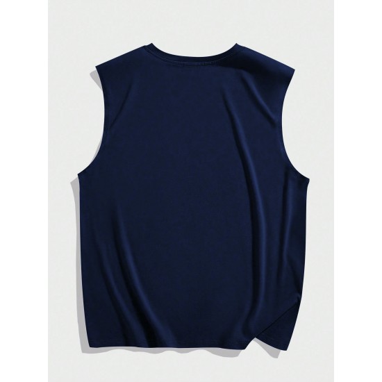 Men's Casual Printed Tank Top - Stretchy Polyester Blend, Round Neck, Non-Transparent - Perfect for Fitness & Casual Attire Men's Casual Printed Tank Top - Stretchy Polyester Blend, Round Neck, Non-Transparent - Perfect for Fitness & Casual Attire