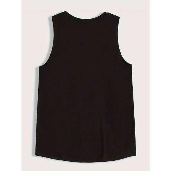 1pc Men'S Casual Polyester Sleeveless Tank Top - Geometric Pattern, Round Neck, Knit Fabric, Regular Fit, Adult Summer Vest 1pc Men'S Casual Polyester Sleeveless Tank Top - Geometric Pattern, Round Neck, Knit Fabric, Regular Fit, Adult Summer Vest