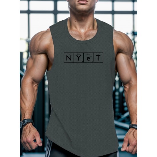 Men's Casual Black Tank Top - Polyester Knit, Geometric Design, Machine Washable, Summer Workout Tank for Gym & Fitness Men's Casual Black Tank Top - Polyester Knit, Geometric Design, Machine Washable, Summer Workout Tank for Gym & Fitness