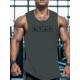 Men's Casual Black Tank Top - Polyester Knit, Geometric Design, Machine Washable, Summer Workout Tank for Gym & Fitness Men's Casual Black Tank Top - Polyester Knit, Geometric Design, Machine Washable, Summer Workout Tank for Gym & Fitness