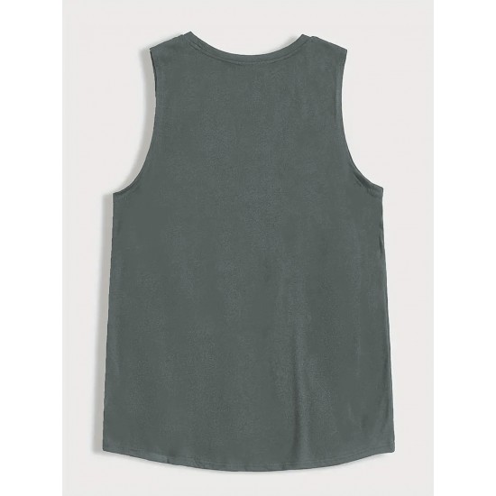 Men's Casual Black Tank Top - Polyester Knit, Geometric Design, Machine Washable, Summer Workout Tank for Gym & Fitness Men's Casual Black Tank Top - Polyester Knit, Geometric Design, Machine Washable, Summer Workout Tank for Gym & Fitness