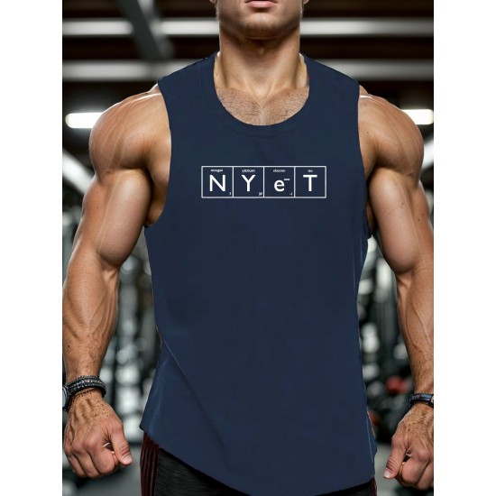 Men's Casual Black Tank Top - Polyester Knit, Geometric Design, Machine Washable, Summer Workout Tank for Gym & Fitness Men's Casual Black Tank Top - Polyester Knit, Geometric Design, Machine Washable, Summer Workout Tank for Gym & Fitness