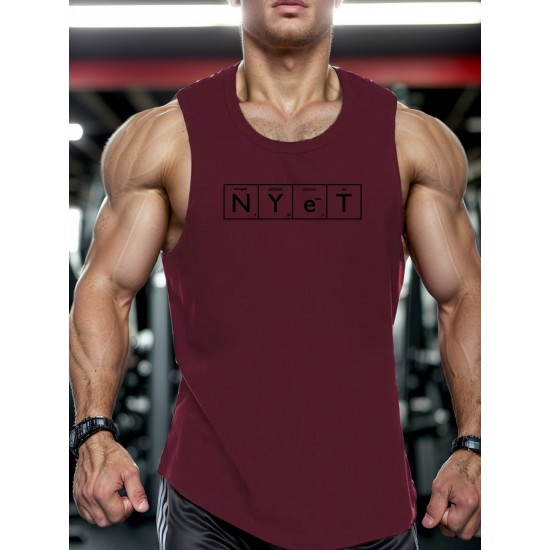 Men's Casual Black Tank Top - Polyester Knit, Geometric Design, Machine Washable, Summer Workout Tank for Gym & Fitness Men's Casual Black Tank Top - Polyester Knit, Geometric Design, Machine Washable, Summer Workout Tank for Gym & Fitness