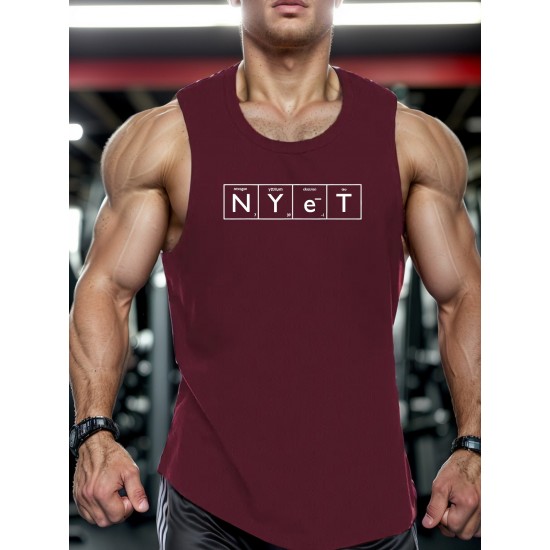 Men's Casual Black Tank Top - Polyester Knit, Geometric Design, Machine Washable, Summer Workout Tank for Gym & Fitness Men's Casual Black Tank Top - Polyester Knit, Geometric Design, Machine Washable, Summer Workout Tank for Gym & Fitness