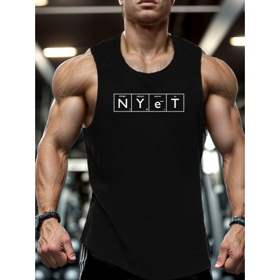 Men's Casual Black Tank Top - Polyester Knit, Geometric Design, Machine Washable, Summer Workout Tank for Gym & Fitness Men's Casual Black Tank Top - Polyester Knit, Geometric Design, Machine Washable, Summer Workout Tank for Gym & Fitness