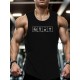 Men's Casual Black Tank Top - Polyester Knit, Geometric Design, Machine Washable, Summer Workout Tank for Gym & Fitness Men's Casual Black Tank Top - Polyester Knit, Geometric Design, Machine Washable, Summer Workout Tank for Gym & Fitness