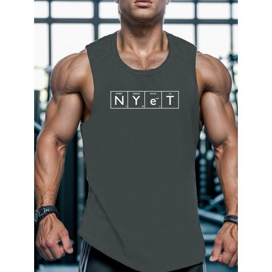 Men's Casual Black Tank Top - Polyester Knit, Geometric Design, Machine Washable, Summer Workout Tank for Gym & Fitness Men's Casual Black Tank Top - Polyester Knit, Geometric Design, Machine Washable, Summer Workout Tank for Gym & Fitness