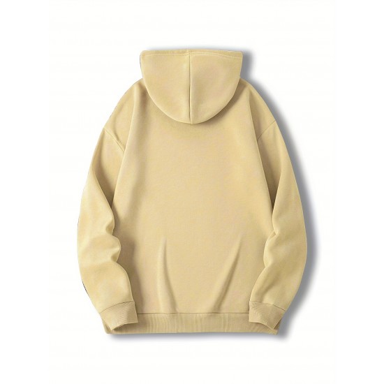 Plus Size Casual Hoodie with Geometric Wheat Ear Print, Polyester 100%, Hooded with Slight Stretch, Regular Fit Knit Fabric, 220gsm - Fake Pocket & Drawstring Detail Plus Size Casual Hoodie with Geometric Wheat Ear Print, Polyester 100%, Hooded with Slight Stretch, Regular Fit Knit Fabric, 220gsm - Fake Pocket & Drawstring Detail