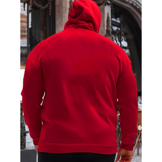 Plus Size Casual Hoodie with Geometric Wheat Ear Print, Polyester 100%, Hooded with Slight Stretch, Regular Fit Knit Fabric, 220gsm - Fake Pocket & Drawstring Detail Plus Size Casual Hoodie with Geometric Wheat Ear Print, Polyester 100%, Hooded with Slight Stretch, Regular Fit Knit Fabric, 220gsm - Fake Pocket & Drawstring Detail