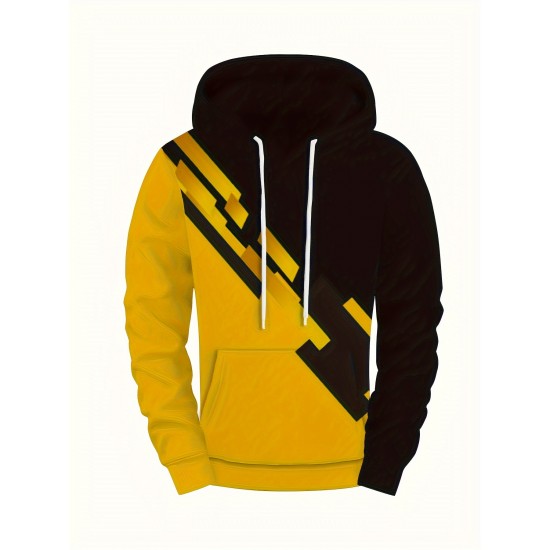 1pc Men'S Plus Size Casual 3D Print Hoodie, Striped Print Long Sleeve Pullover with Pocket, Fashion Loose Fit Sports Sweatshirt, Polyester Knit Fabric, Regular Fit 1pc Men'S Plus Size Casual 3D Print Hoodie, Striped Print Long Sleeve Pullover with Pocket, Fashion Loose Fit Sports Sweatshirt, Polyester Knit Fabric, Regular Fit