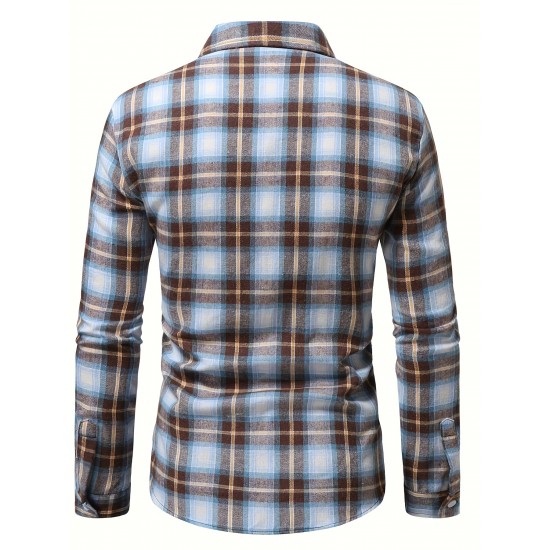 Plus Size Men's Plaid/Striped Shirt Spring Fall Winter Long Sleeve Shirt, Men's Clothing Plus Size Men's Plaid/Striped Shirt Spring Fall Winter Long Sleeve Shirt, Men's Clothing