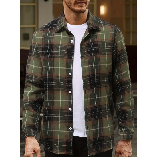 Plus Size Men's Plaid Shirt Oversized Long Sleeve Shirt For Fall Winter, Men's Clothing Plus Size Men's Plaid Shirt Oversized Long Sleeve Shirt For Fall Winter, Men's Clothing