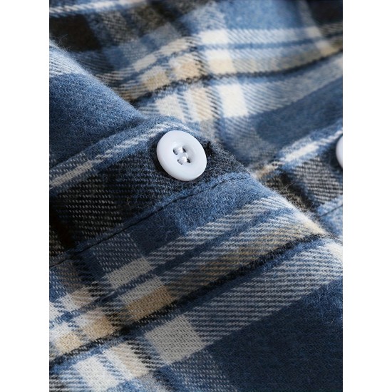 Plus Size Men's Plaid Shirt Oversized Long Sleeve Shirt For Fall Winter, Men's Clothing Plus Size Men's Plaid Shirt Oversized Long Sleeve Shirt For Fall Winter, Men's Clothing