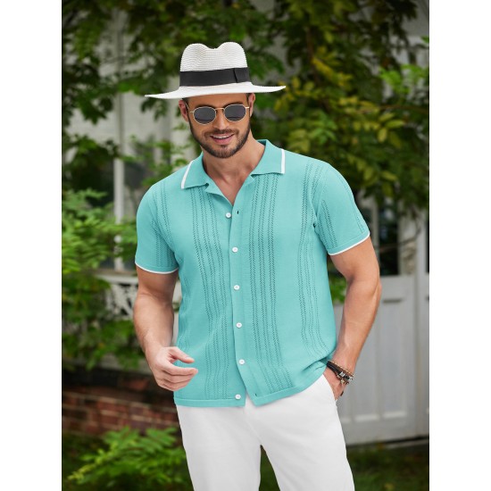 1pc Men'S Casual Knit Polo Shirt - Polyester Short Sleeve Lapel Collar, Slight Stretch Solid Color, Button Down Beach Top for Spring/Summer/Fall, Plus Size 1pc Men'S Casual Knit Polo Shirt - Polyester Short Sleeve Lapel Collar, Slight Stretch Solid Color, Button Down Beach Top for Spring/Summer/Fall, Plus Size