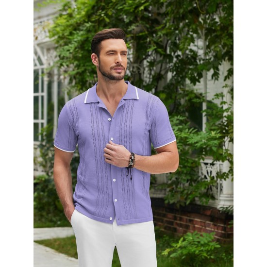 1pc Men'S Casual Knit Polo Shirt - Polyester Short Sleeve Lapel Collar, Slight Stretch Solid Color, Button Down Beach Top for Spring/Summer/Fall, Plus Size 1pc Men'S Casual Knit Polo Shirt - Polyester Short Sleeve Lapel Collar, Slight Stretch Solid Color, Button Down Beach Top for Spring/Summer/Fall, Plus Size