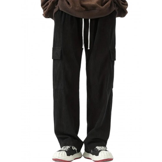 Men's Casual Cargo Pants with Drawstring Waist - Stretch Corduroy, Flap Pockets for Outdoor & Work Men's Casual Cargo Pants with Drawstring Waist - Stretch Corduroy, Flap Pockets for Outdoor & Work